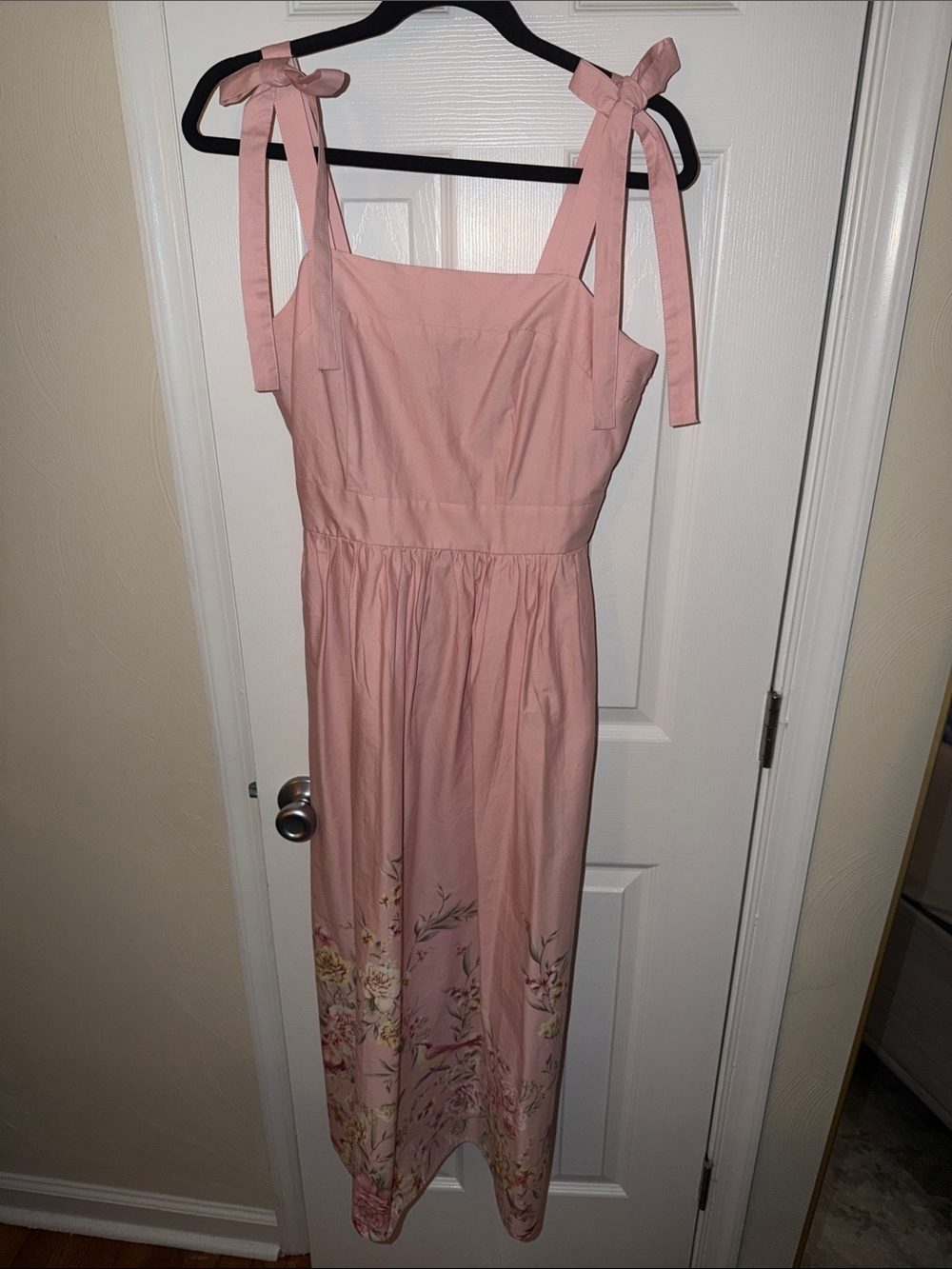 Joie Blush Pink Tie-Strap Floral-Edge Midi Dress